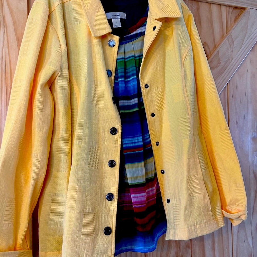 2 for 1 price Yellow Button-Up Jacket with Striped Shirt